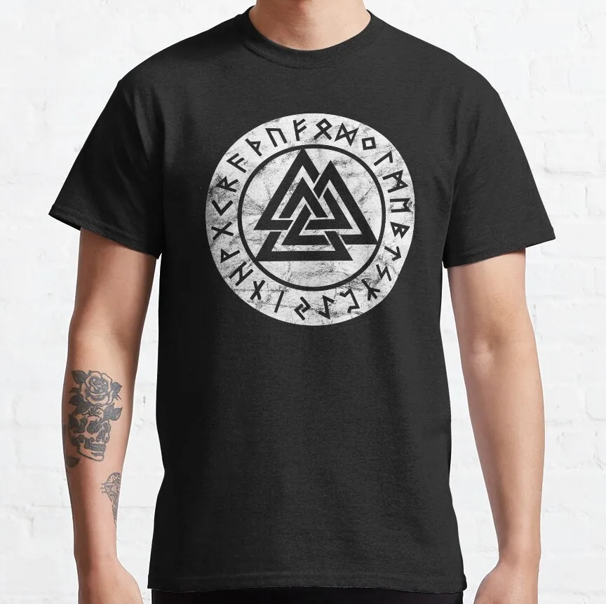 

Vintage Valknut Odin Symbol Vikings Runes Norse Mythology Valhalla Ancient viking runas middle ages nordic symbols printed tee