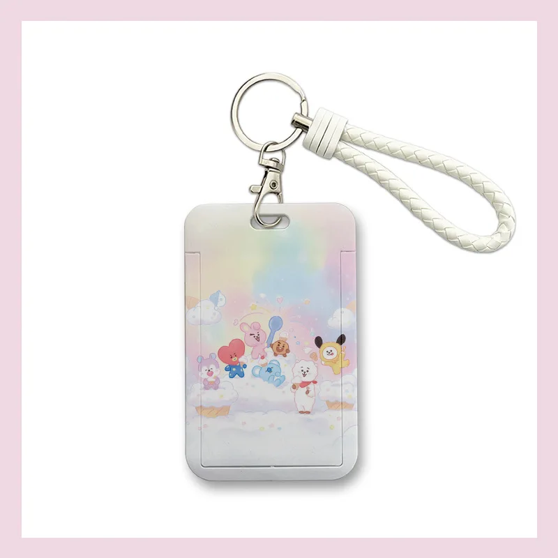 เซ็ตการ์ดใหม่ Bt21ป้ายอนิเมะน่ารักสายคล้องป้องกันการสูญหายบัตรรับประทานอาหารนักเรียนบัตรเคสโทรศัพท์กันกระแทกบัตรอาหารจี้ของขวัญ