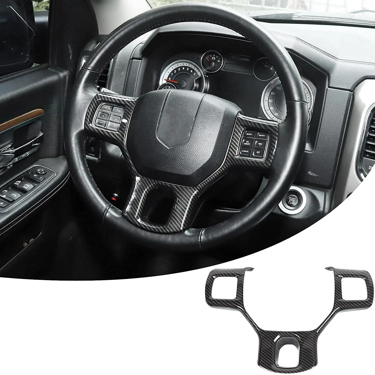 

Carbon Fiber Style Steering Wheel Cover Trim Interior Decoration Accessories for Dodge Ram 1500 2500 3500 2011-2018