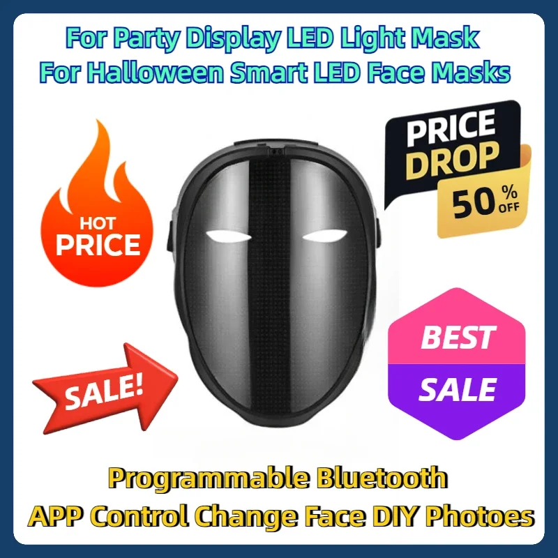 For Party Display LED Light Mask For Halloween Smart LED Face Masks Programmable Bluetooth APP Control Change Face DIY Photoes