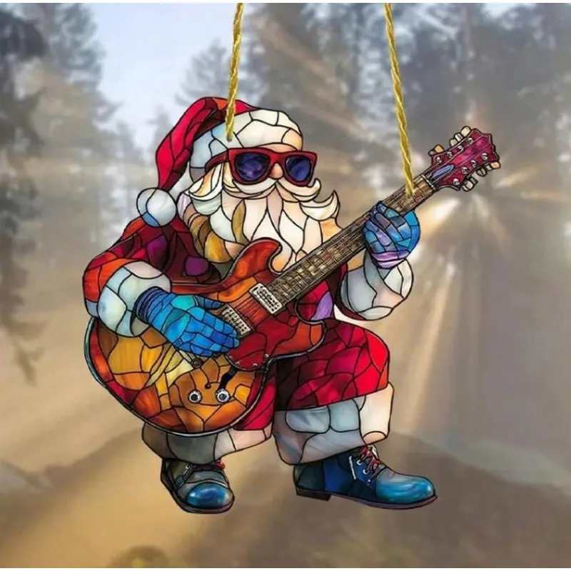 

Украшение Санта-Гтары в стиле рок-гитары, озорной забавный подарок для любителей музыки, уникальный акриловый декор грязного Санта-Клауса 2025 г.