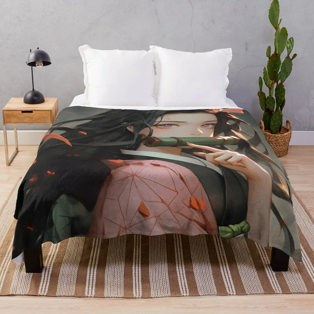 

Nezuko DS Cute Anime Girl a Oil Painting Style Throw Blanket Tourist Giant Sofa Soft Cute Blankets