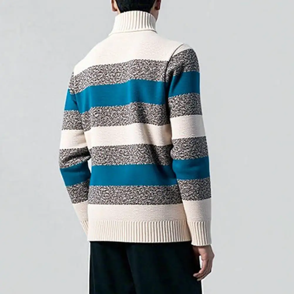 

Men Pullover Sweater Men Sweater Stylish Men's Color Block Half-zip Sweater with Turtleneck Casual Knit Pullover Top for Fall