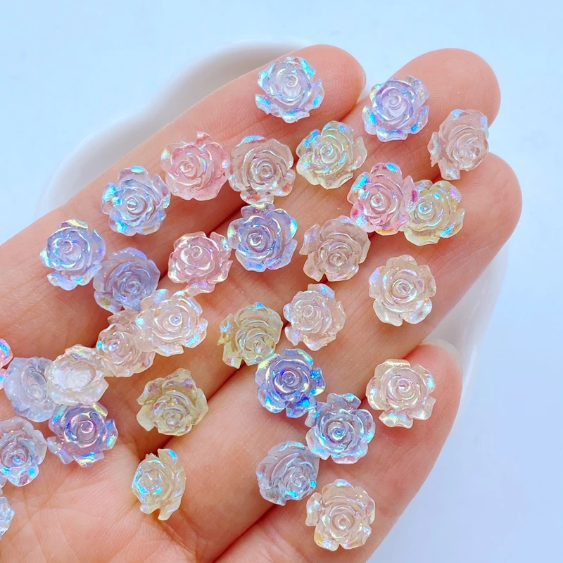 100Pcs Neue Nette Mini 9mm Mixed Shiny Rosen Harz Nagel Teile Zubehör Kawaii DIY Nagel Kunst Dekoration
