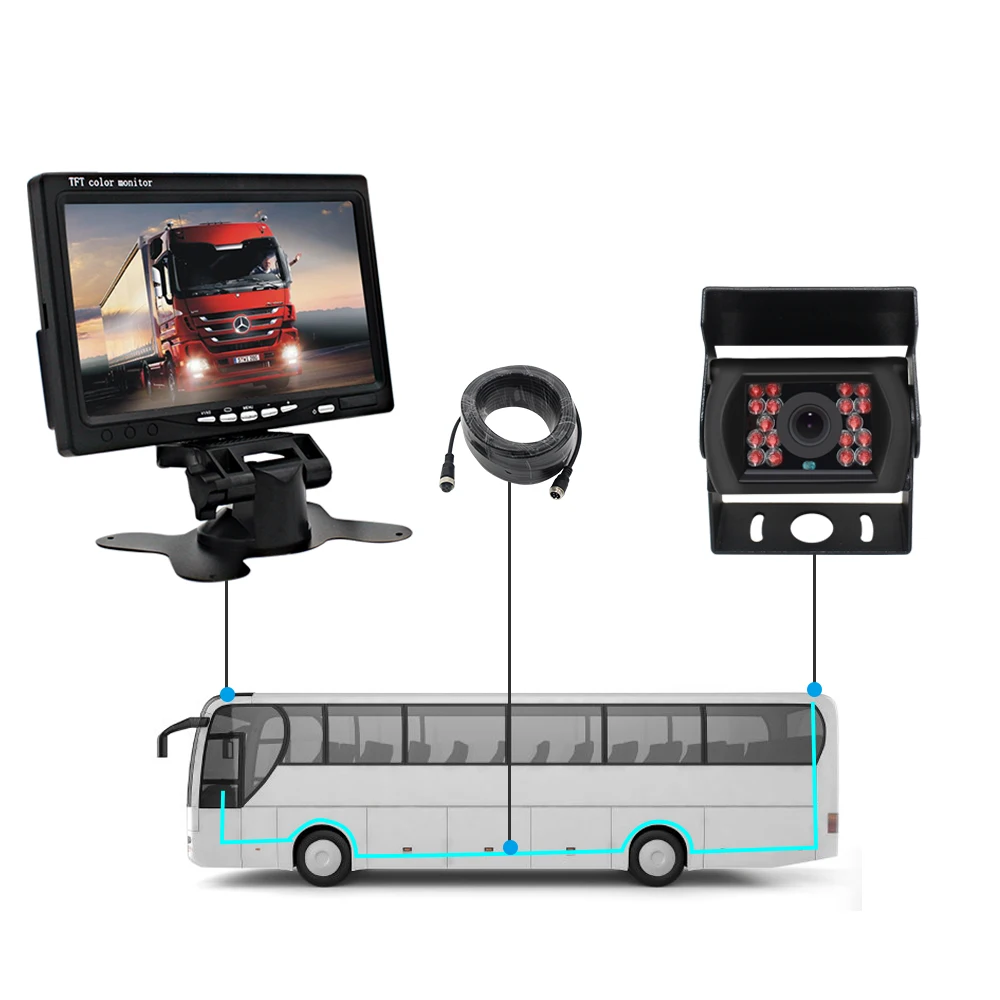 7 Inch Truck Monitor System IP67 Waterproof with Reverse Camera Backup Monitor AHD Technology for Trucks/SUVs/RVs/Trailers DC24V