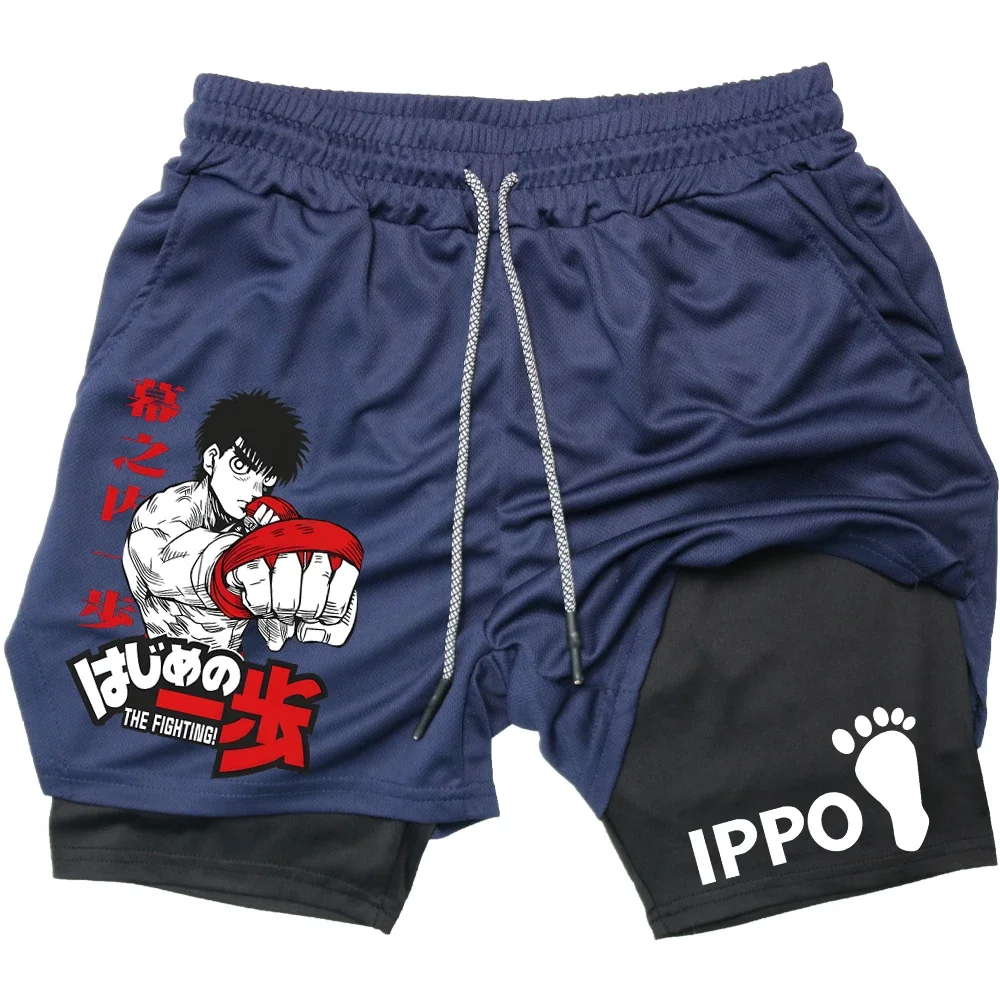 IPPO Anime Gym Shorts Men Boxing Gothic Manga 2 in 1 Compression Performance Shorts Quick Dry Athletics Short Pants Summer