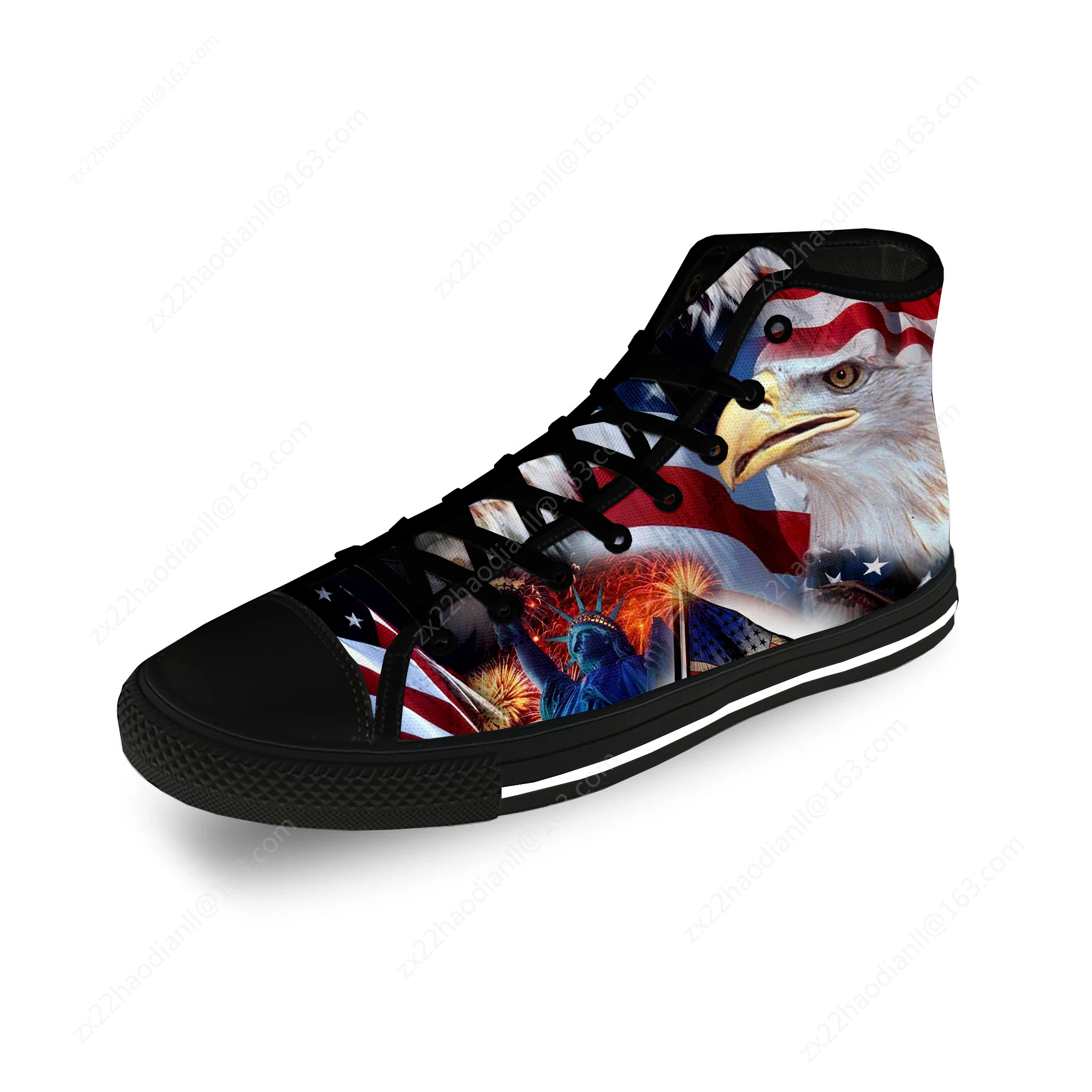 USA American Flag Eagle Hot Cool Casual Cloth Fashion 3D Print High Top Canvas Shoes Men Women Lightweight Breathable Sneakers