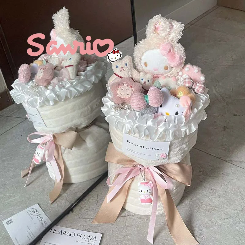 

Sanrio Anime Kitty Plush Toys Bouquet Cinnamoroll Stuffed Plushie Flower Bouquet Room Decoration Doll Girl Valentine'S Day Gift