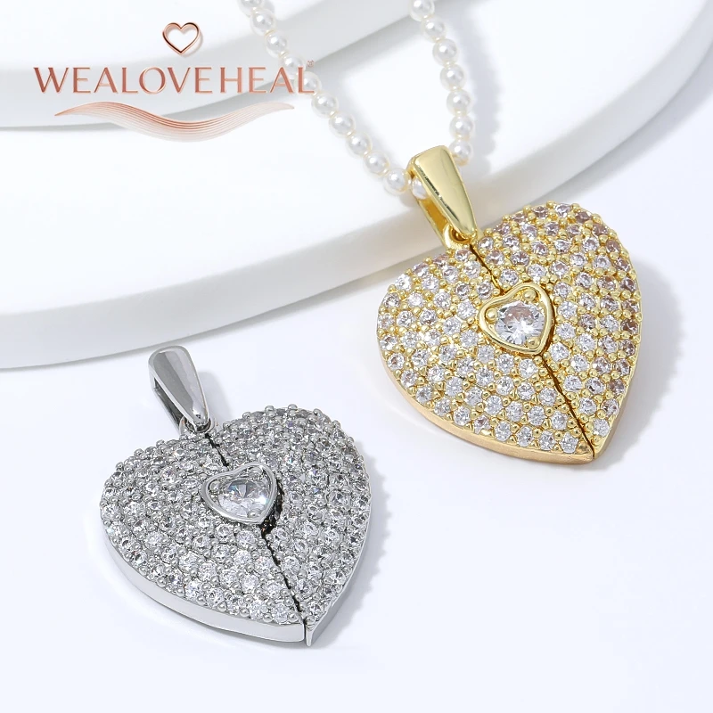 anhänger schmuckherstellung, 18K vergoldeter Messing-Anhänger mit geteiltem Herz für DIY-Schmuckherstellung, Pavé-CZ-Anhänger mit zerbrochenem Herz und Flügeln, DIY-Halskettenzubehör – Detail 21