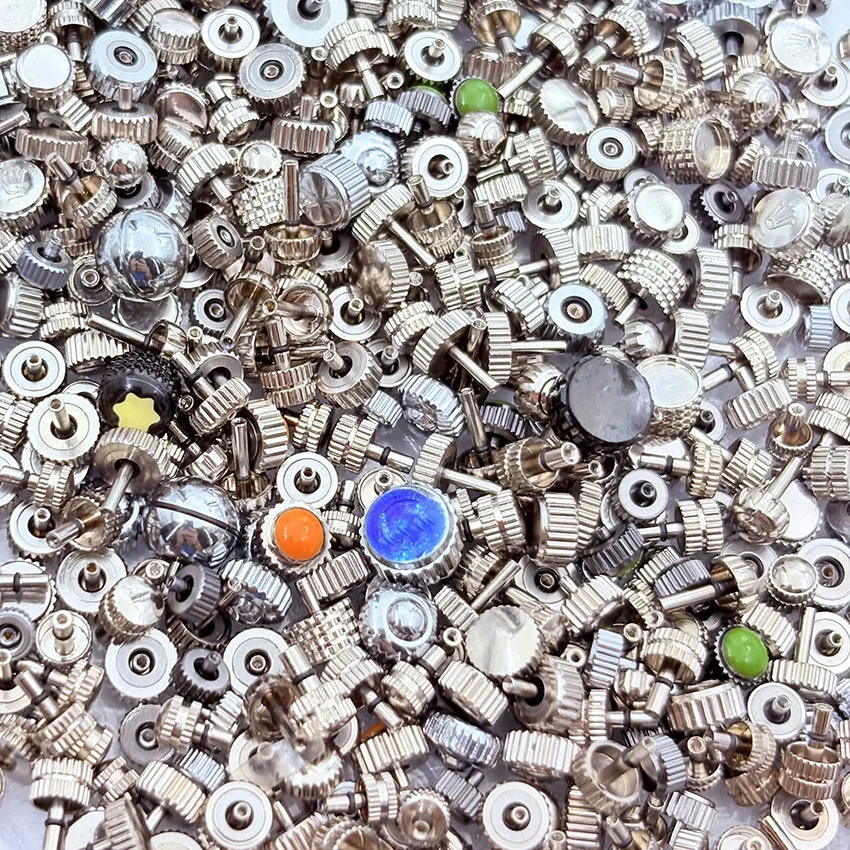 Watch Spare Parts, Assorted Watch Crowns, Long and Flat Tube Crowns, Men's and Women's 50Pcs Adjustable Time Crowns