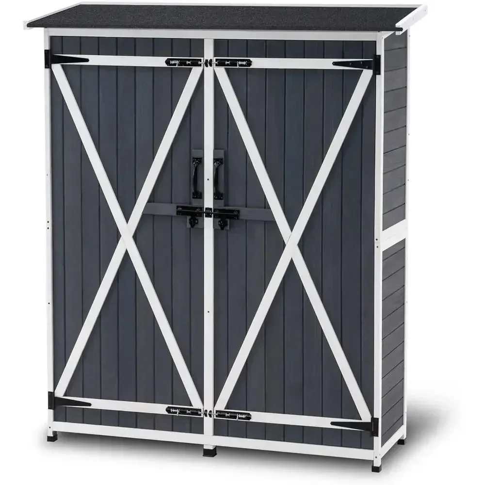 Outdoor Storage Cabinet with Shelves, Wood Garden Shed with loor, Outside Tool Shed with 2 Lockable Door Backyard Patio Lawn, 14