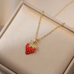 Simplified Forest Style Strawberry Titanium Steel Necklace Women's Design Sensibility Light Luxury Delicate Pendant Versatile