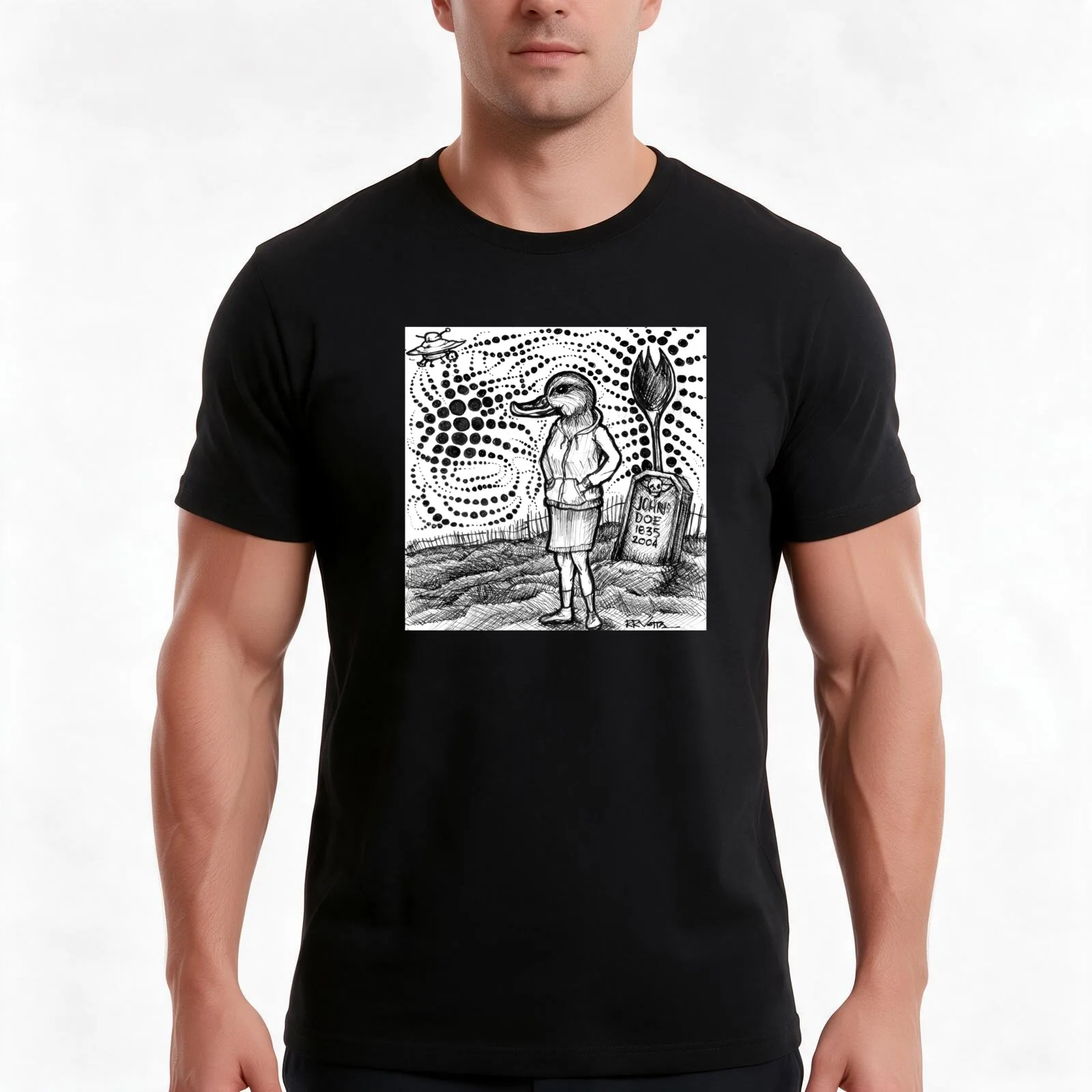 Aliens Try To Subdue Duck-Girl (Larger) T-Shirt, Summer Casual Cotton Tee, Oversized Streetwear Tops, Vintage Graphic Print