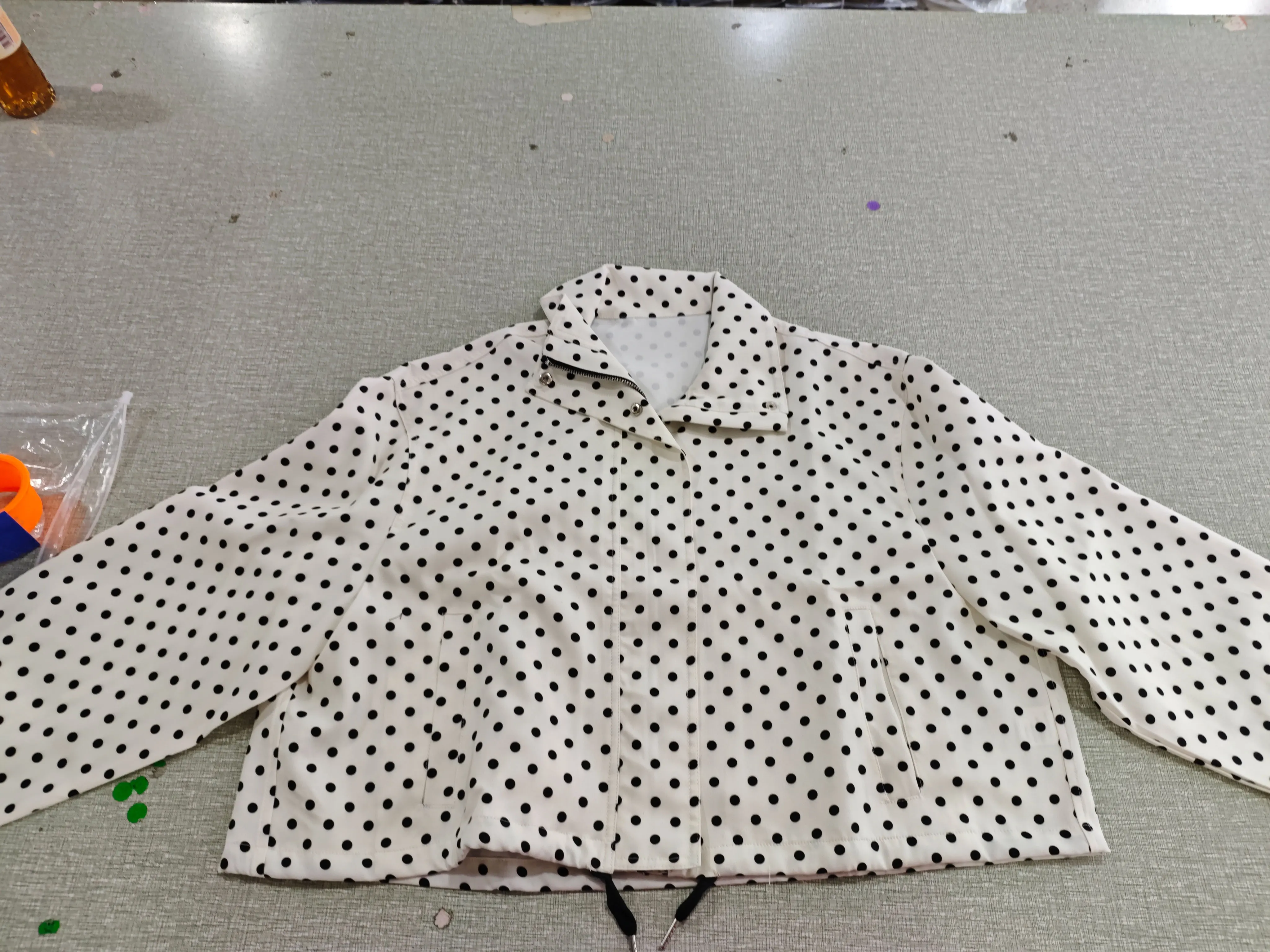 HH Weibliche Herbst Mode Polka Dot Gedruckt Set Lange Ärmel Rollkragen Kordelzug Jacke + A-line Shorts frauen Vintage Anzug – Detail 4