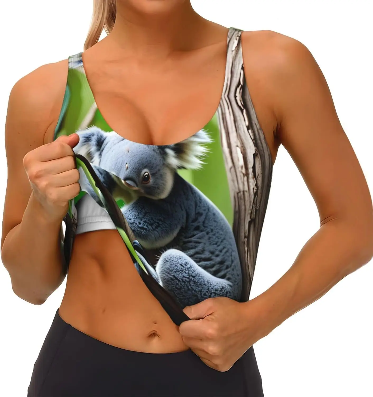 A little koala Printing Women's Sports Vest for Yoga Workout Fitness - Casual Sleeveless for Athletic Girls, Black, Large