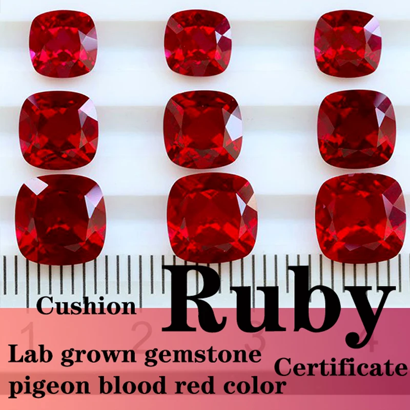 

Синтетические камни рубинового цвета «голубиная кровь», огранка «кушон», с сертификатом, доступны различные формы на выбор.