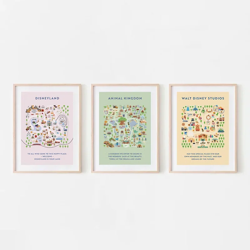 Mini Cartoon Architecture Map Art Poster Gallery Studio Living Room Wall Art Modern Art Trend Colorful Canvas Painting