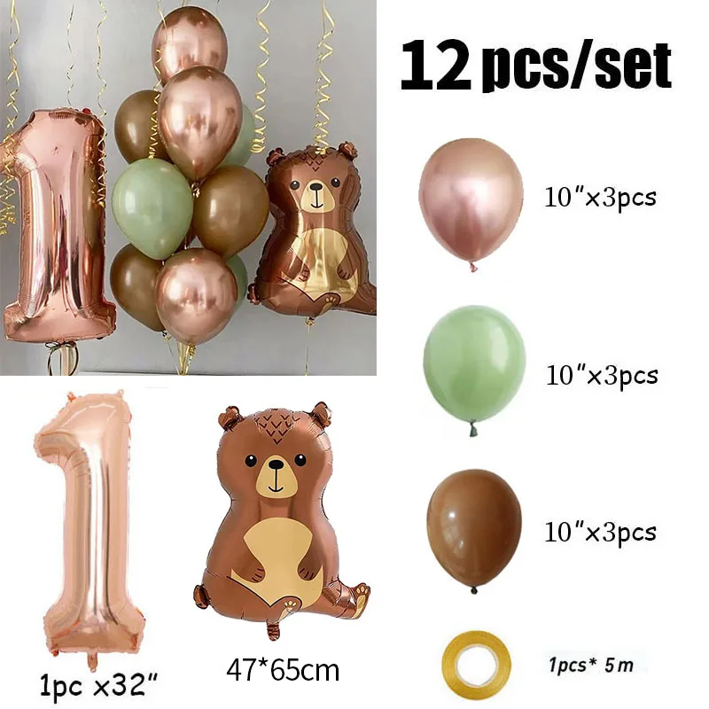 12pcs Rose Gold Number Animal Foil Balloons Happy Birthday Party Decorations Kids Girl Boy 1 2 3 4 5 6 7 8 9 Year Old Supplies