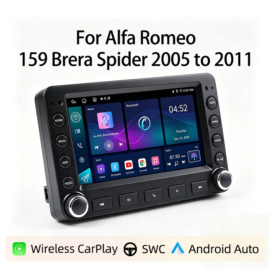 Radio de coche Android de 7 pulgadas para Alfa Romeo 159 Brera Spider 2005 a 2011, CarPlay inalámbrico, Android Auto, GPS, Bluetooth, control desde el volante