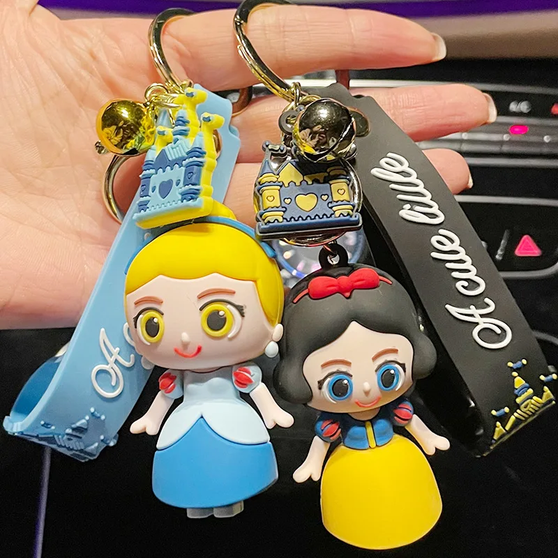 Cartoon Disney Epoxy Girl Heart Mermaid Princess Keychain Cute Snow White Alice Keychain Bag Pendant Toy Gift