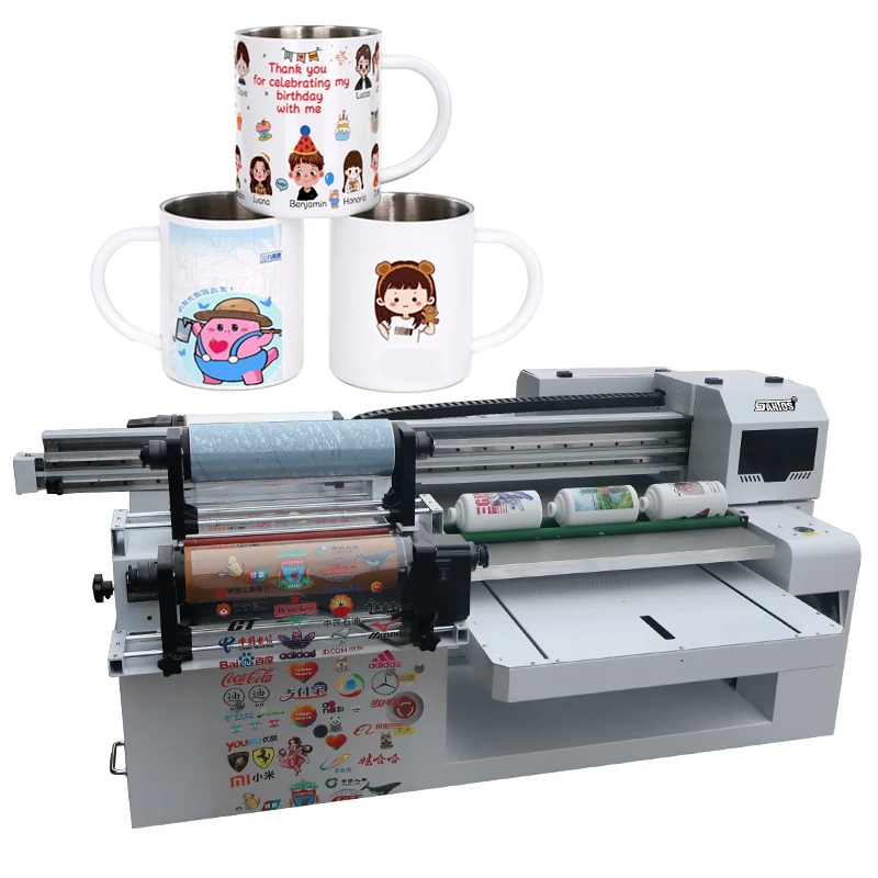 Cylindrical products UV printing machine with rotary device for wine bottle glass mug 6090 UV flatbed and UV DTF printer