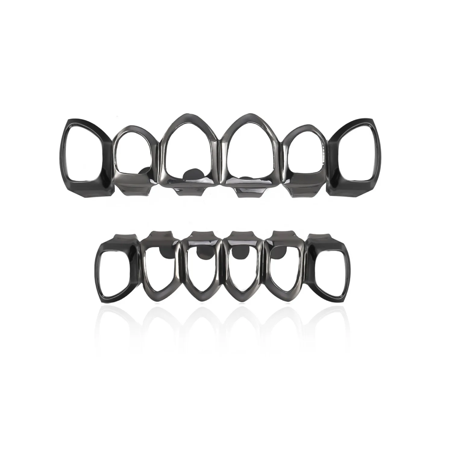 YOUNGX أعلى أسفل 6/6 لامعة كامل الجوف الأسنان Grillz الهيب هوب الشرير 6 ثقوب قبعات الأسنان للنساء الرجال المجوهرات هالوين هدية #4