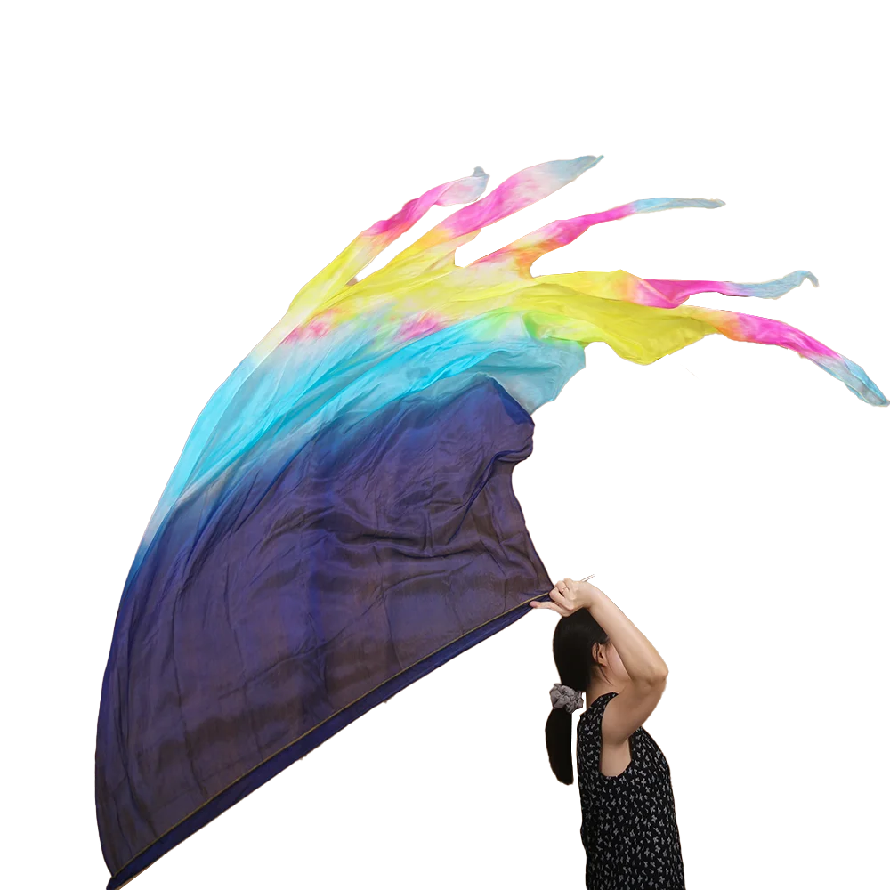 Sciarpa di danza del ventre Veli di seta Danza del ventre Bandiere a semicerchio Donne Danza Tie-dye Bandiera di seta Velo di seta sfumato Prestazioni di danza 1PC