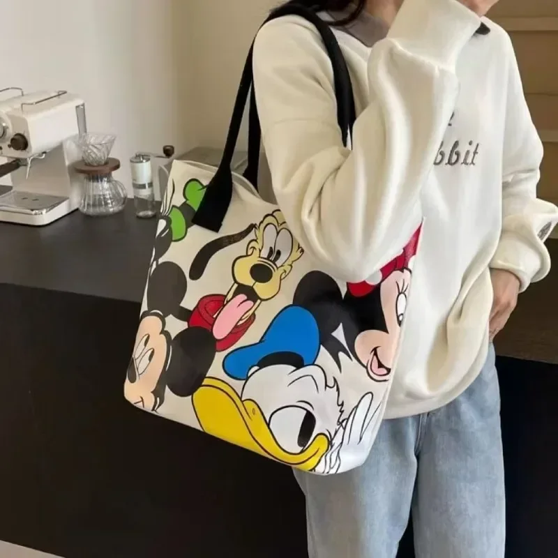 Disney Cute Stitch Donald Duck Canvas Bag Women\'s Shoulder Simple Student Handbag School Bag Peripheral Same Style School Bag