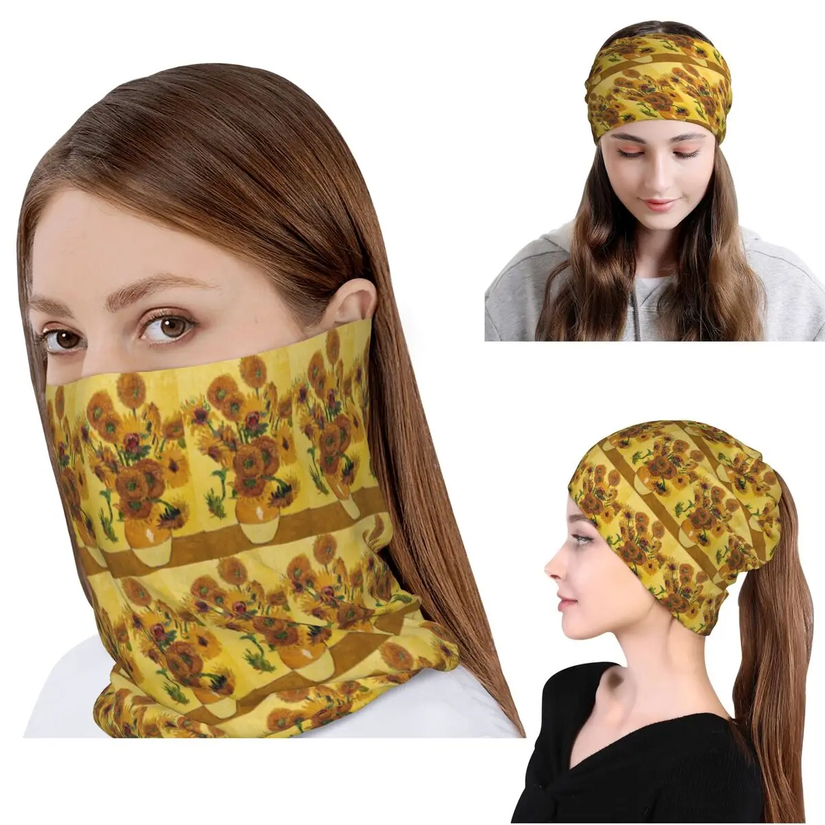 

Vincent Van Gogh Sunflowers Sun Flowers Bandana Neck Gaiter Wrap Scarf Warm Face Mask Beanies Hat Unisex Adult Winter