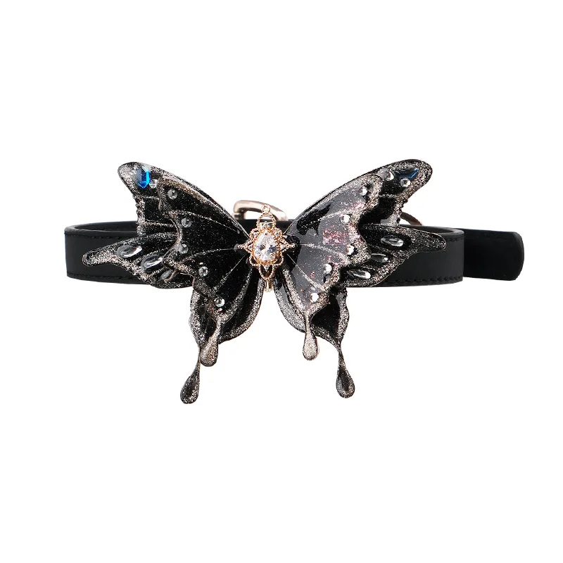 

Adult Games Gothic Dark Butterfly Choker Necklace, Black Faux Leather Collar with Glitter & Crystal Accents