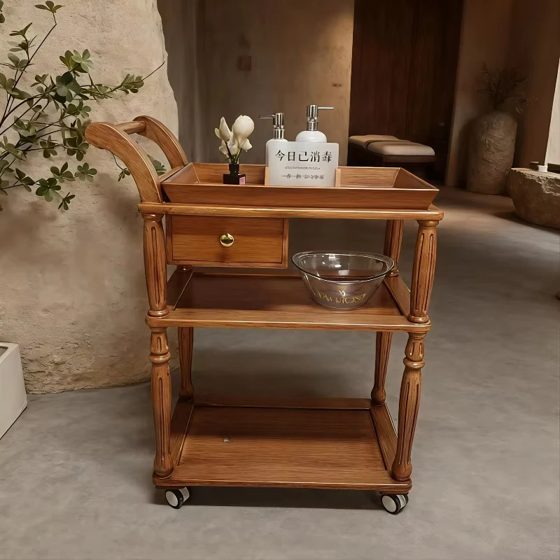 Multifunctional Wood Tool Cart 4 Wheels Traditional Design for Commercial Use Nail Art Beauty Salons Specialized for Nail