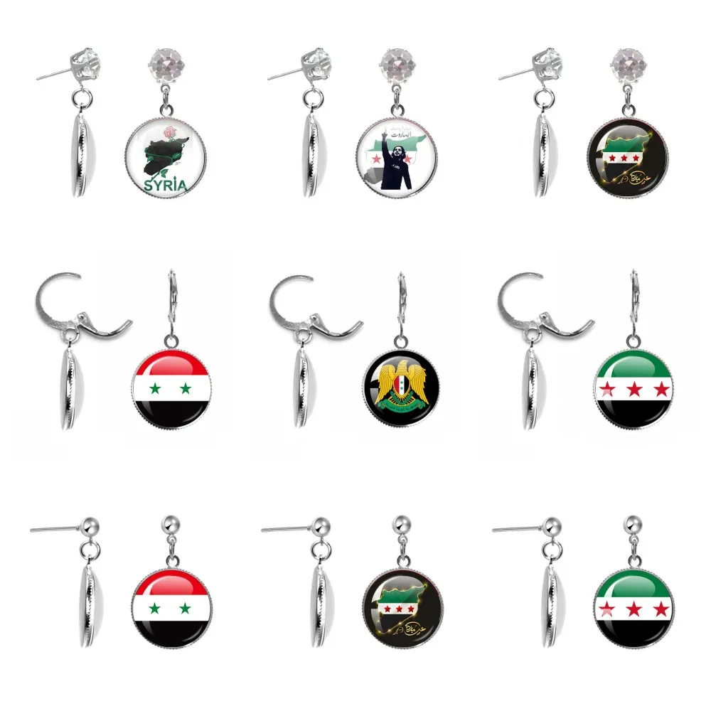 NEW Syria National Flag Earrings for Women Girls 20MM Glass Cabochon Rhinestone Drop Earrings Trendy Jewelry Gifts pendientes