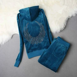 Spring/Fall Women's Brand Velvet Fabric Tracksuits Women's Hoodies and Pants Suit Elegant Velvet Two Piece Set