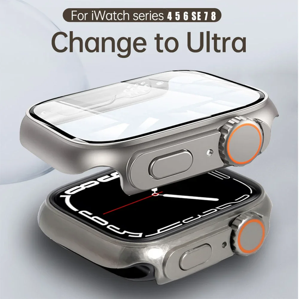 PC Firm Cover for Apple Watch Case 45mm 41mm 44mm 40mm Glass Appearance Upgrade 49mm Turning into ultra iWatch 9 8 7 SE 3 6 5 4