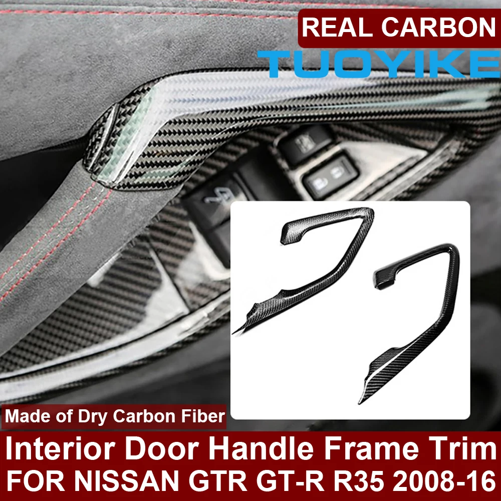 LHD RHD Genuine Real Dry Carbon Fiber Interior Inner Door Pull Handle Trim Cover Decoration For Nissan GTR GT-R R35 2008-16