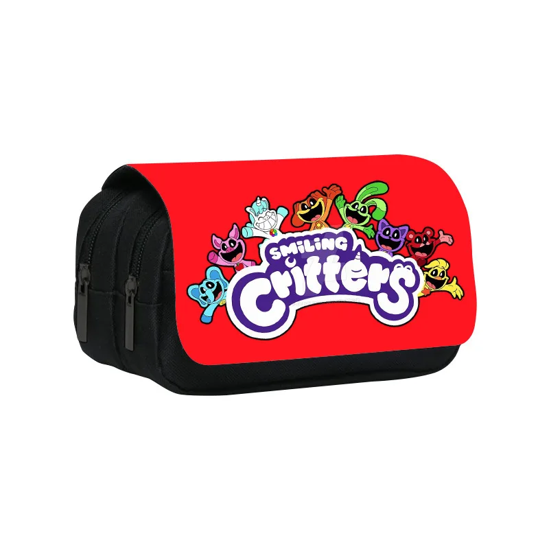 Double-Layer Pencil Case Smiling Critters 22cm/8.7inch School Pen Bag for Student Large Storage Students Pencil Box School Gift