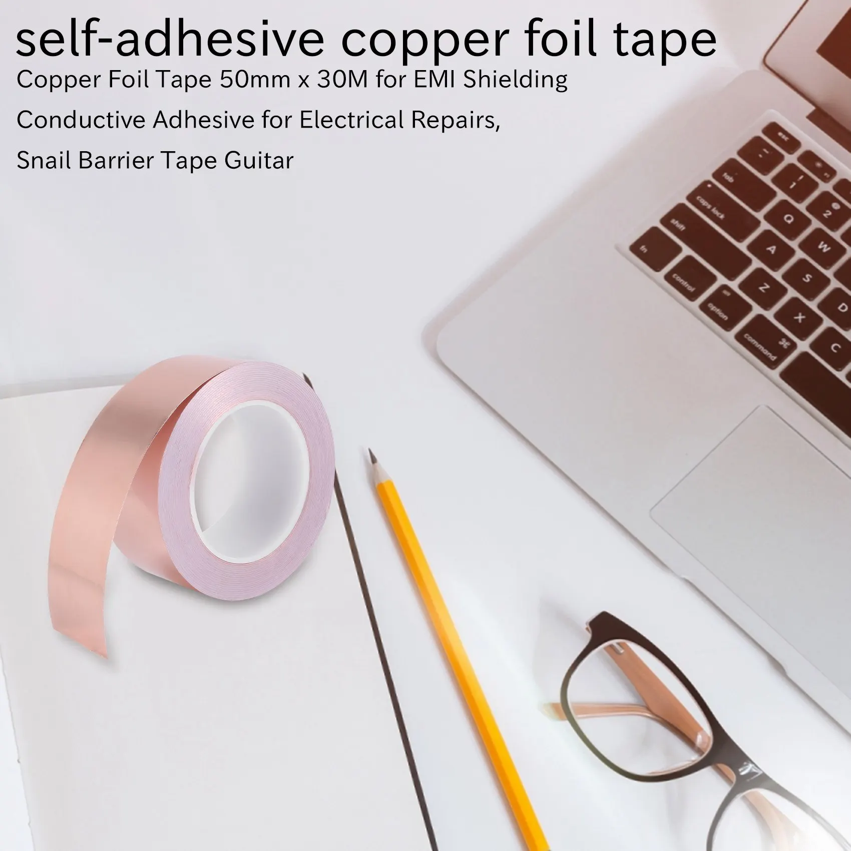 T71C Copper Foil Tape 50mm x 30M for EMI Shielding Conductive Adhesive for Electrical Repairs,Snail Barrier Tape Guitar