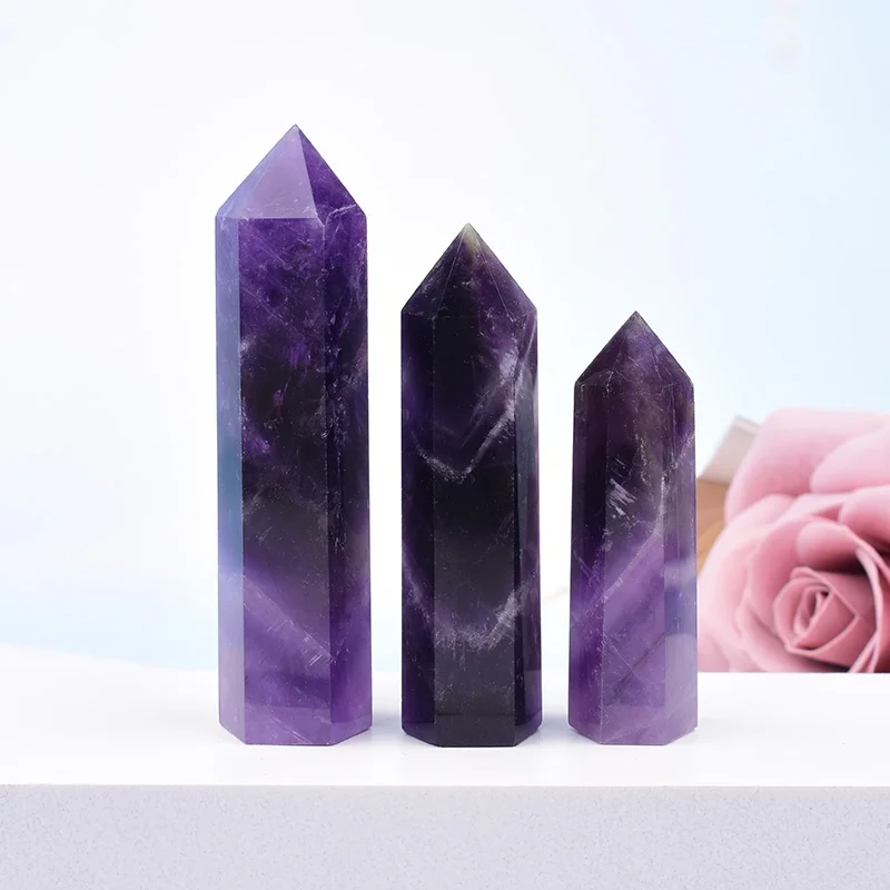1pc Natural Crystal Stone Amethyst Point Healing Stone Home Decor Mineral Specimen Reiki Crafts Souvenir Pillar Unique Gift