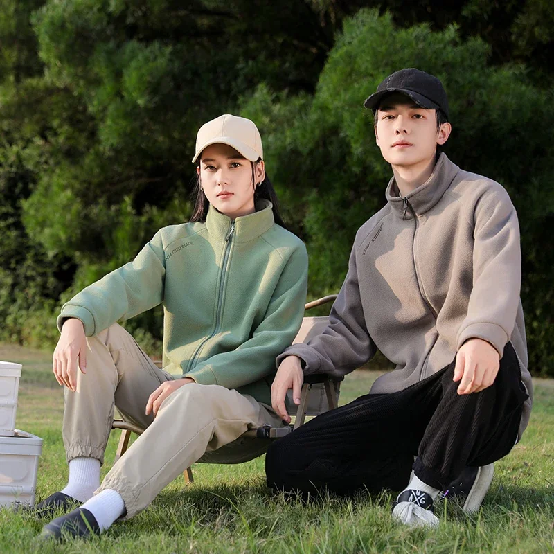 เสื้อแจ็คเก็ตกันลมสำหรับกิจกรรมกลางแจ้งในฤดูใบไม้ผลิและฤดูใบไม้ร่วง แฟชั่นคู่รัก ผ้าแคชเมียร์หนานุ่ม อุ่นสบาย ระบายอากาศได้ดี