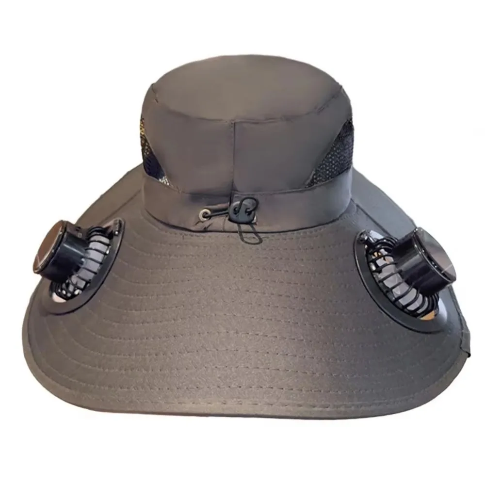 

Removable Solar Fan Hat Dual Fan Breathable Wide Brim Sun Cap UV Protection High Wind Power Fishing Bucket Hat Fishing