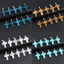 12pcs/lot Natural Stone Crosses Pendant Red Agate Turquoise Rose Quartz Charms for Jewelry Making DIY Crafts Necklace Earrings