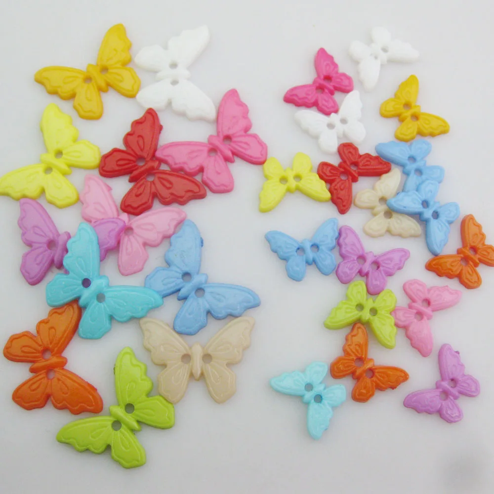 NBNVKL 50Pcs Assorted Colors Small/Big 2 Holes Flatback Plastic Butterfly Buttons For Garment Sewing Supplies