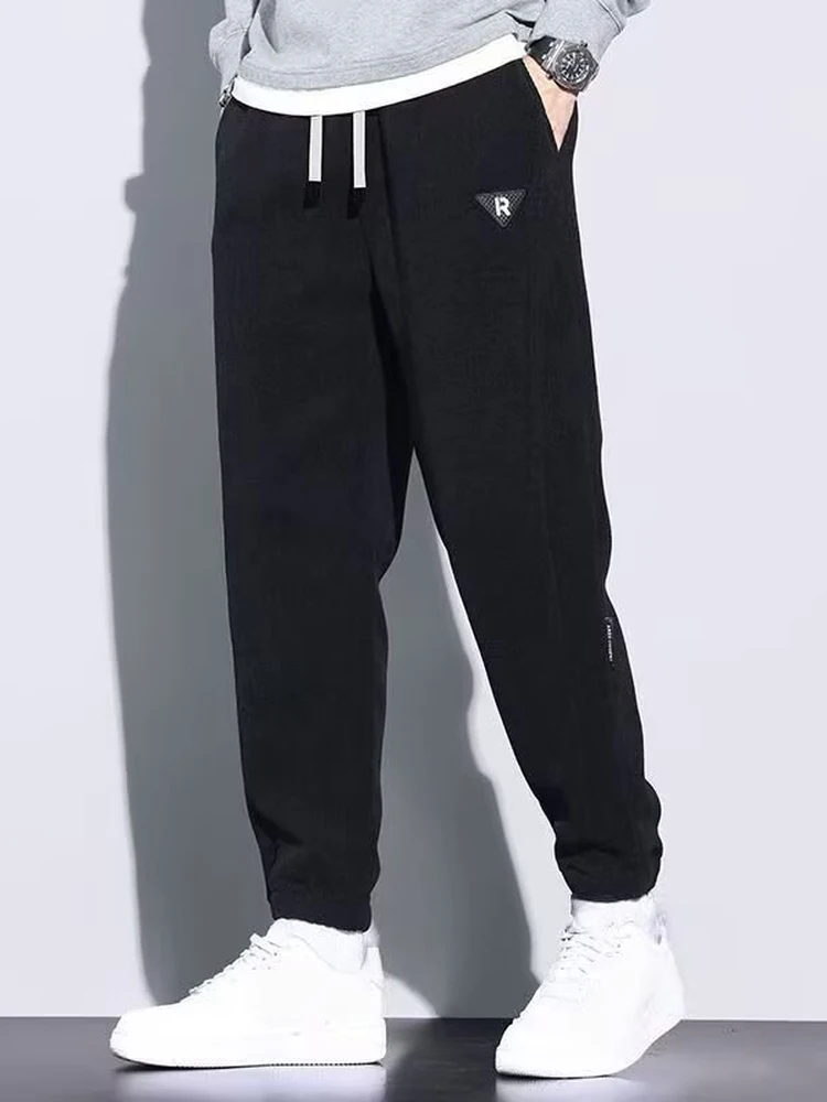 Men's Thickened Fleece Lined Corduroy Sports Pants Autumn Winter Warm Casual All-match Trousers Elastic Waist Sweatpants