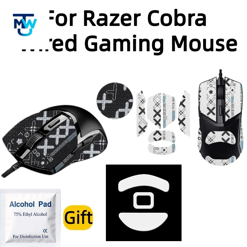 For Razer Cobra Wired  Mouse Anti-Slip Grip Tape + PTFE Ice Mouse Feet Skates, Sweat Resistant Sticker, Pre-Cut Accessory