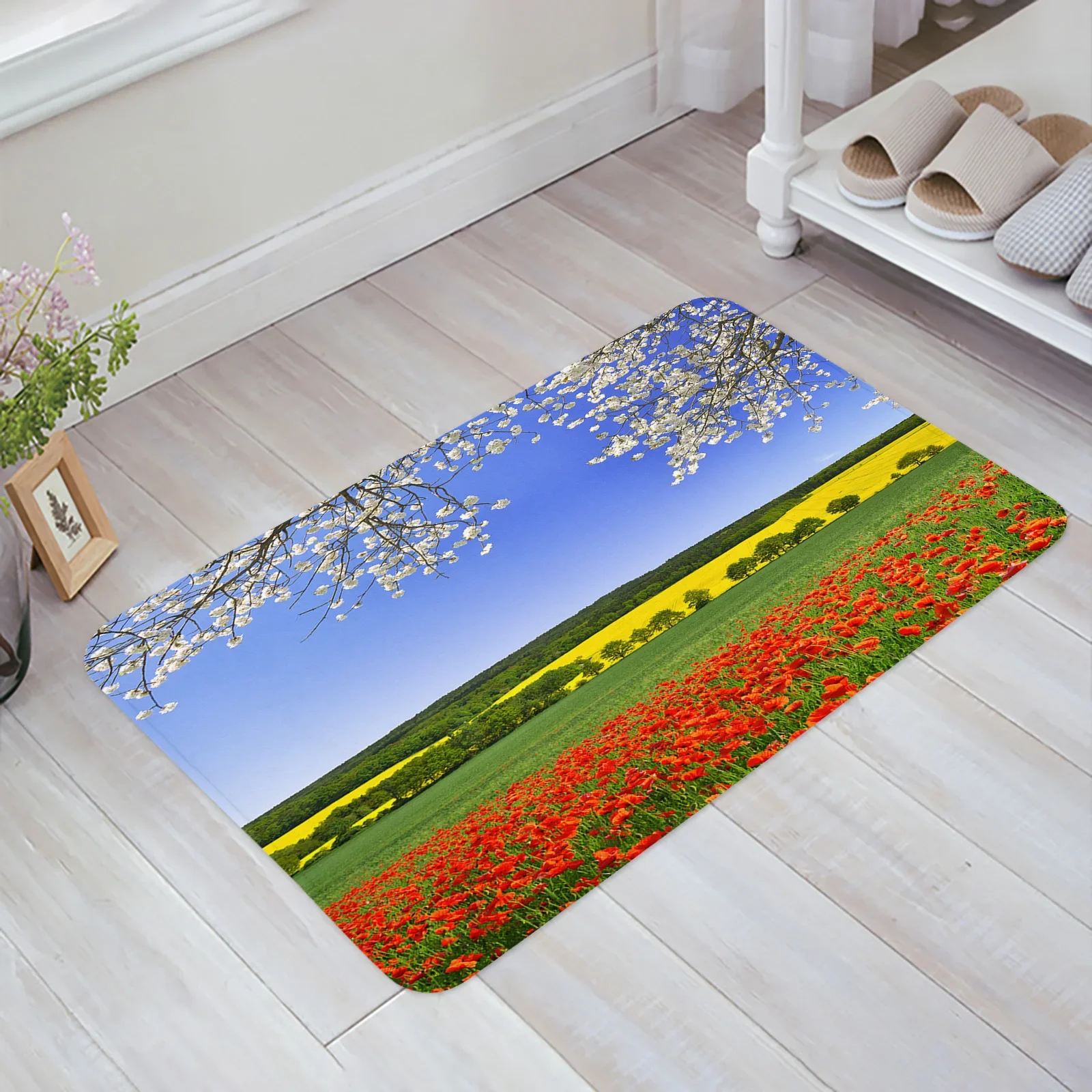 Field Scenery Poppy Flowers Kitchen Floor Mat Living Room Decor Carpet Home Hallway Entrance Doormat Balcony Door Anti Slip Rug