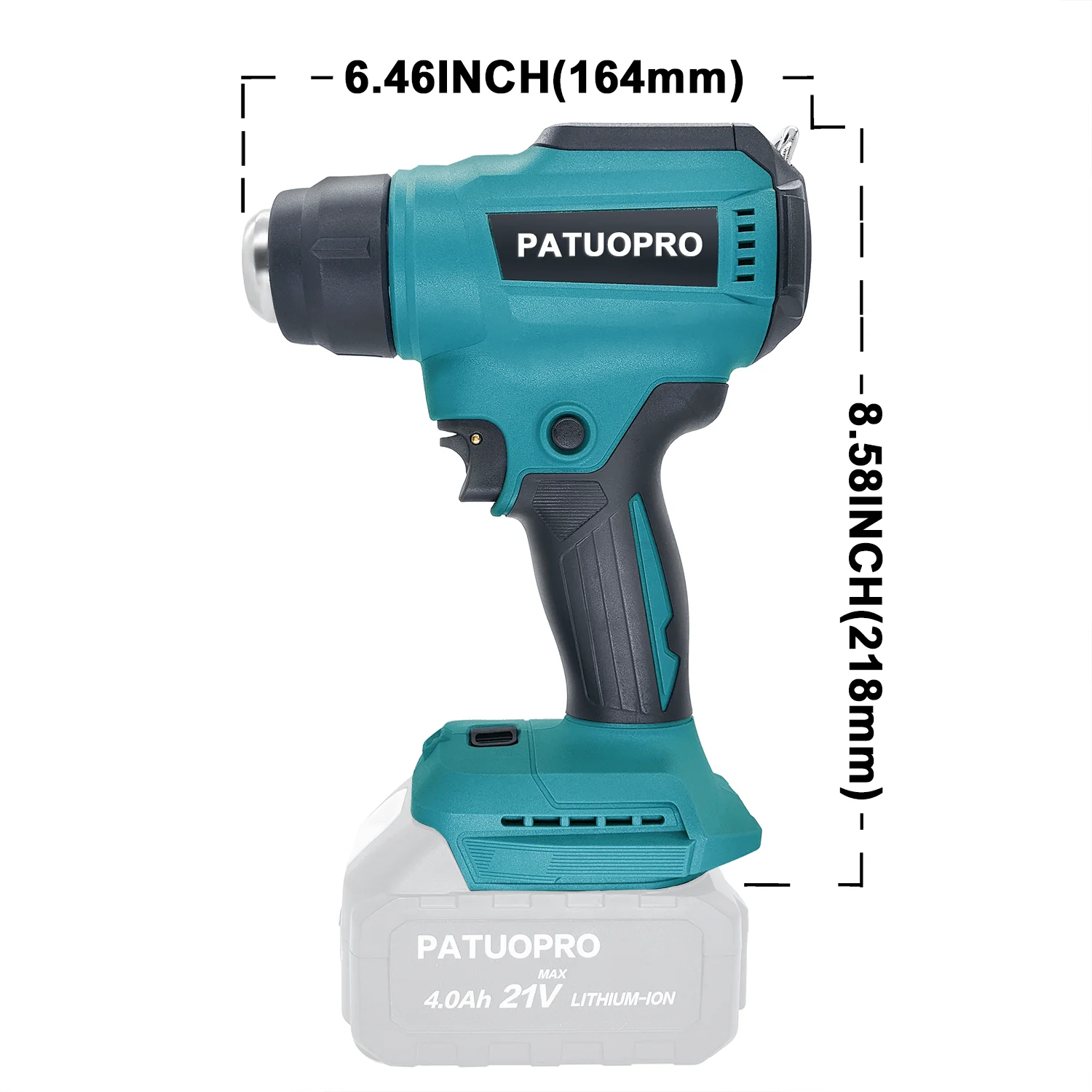 50℃ - 550℃ Portable Cordless Heat Gun Rechargeable Handheld Hot Air Gun Digital Temperature adjustable For Makita 18v Battery