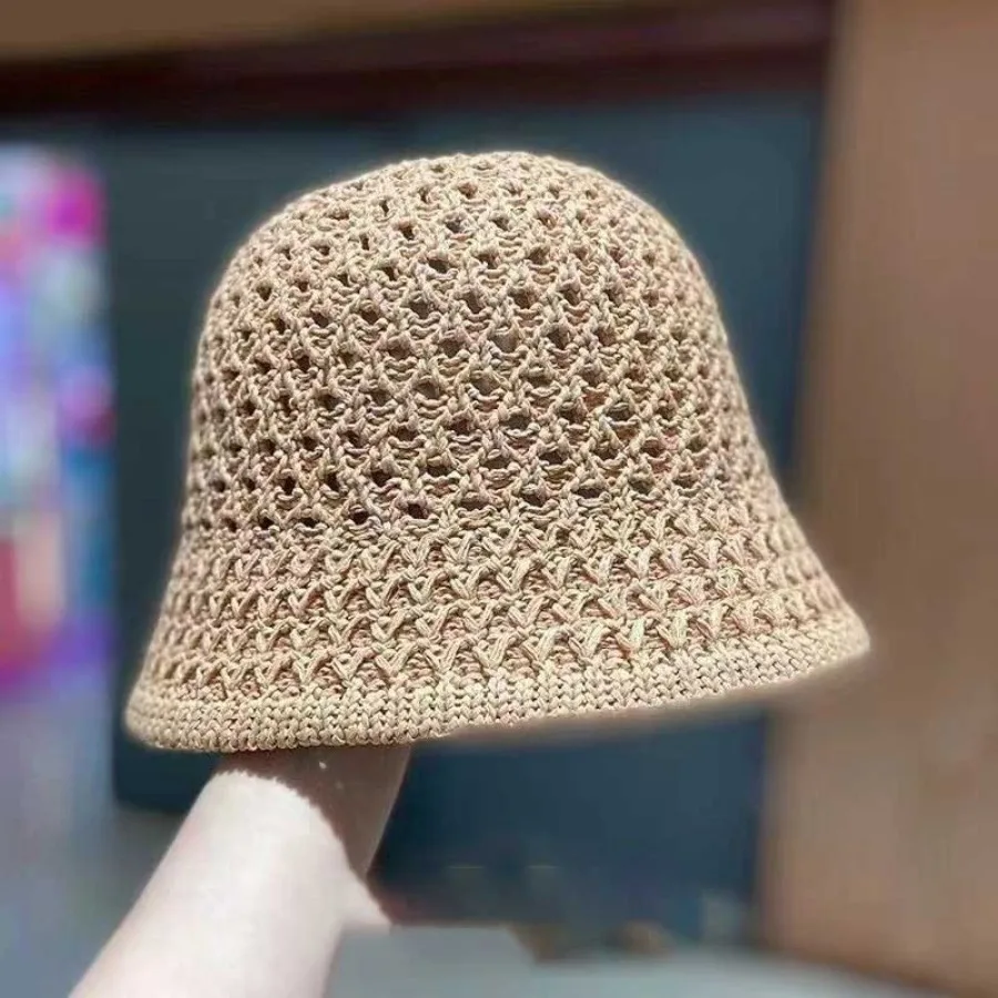 Layer Hollow Bucket Hat Fashion Solid Sunscreen Fisherman Outdoor Hat Cycling Hiking Travel Beach Breathable Knitted Hat