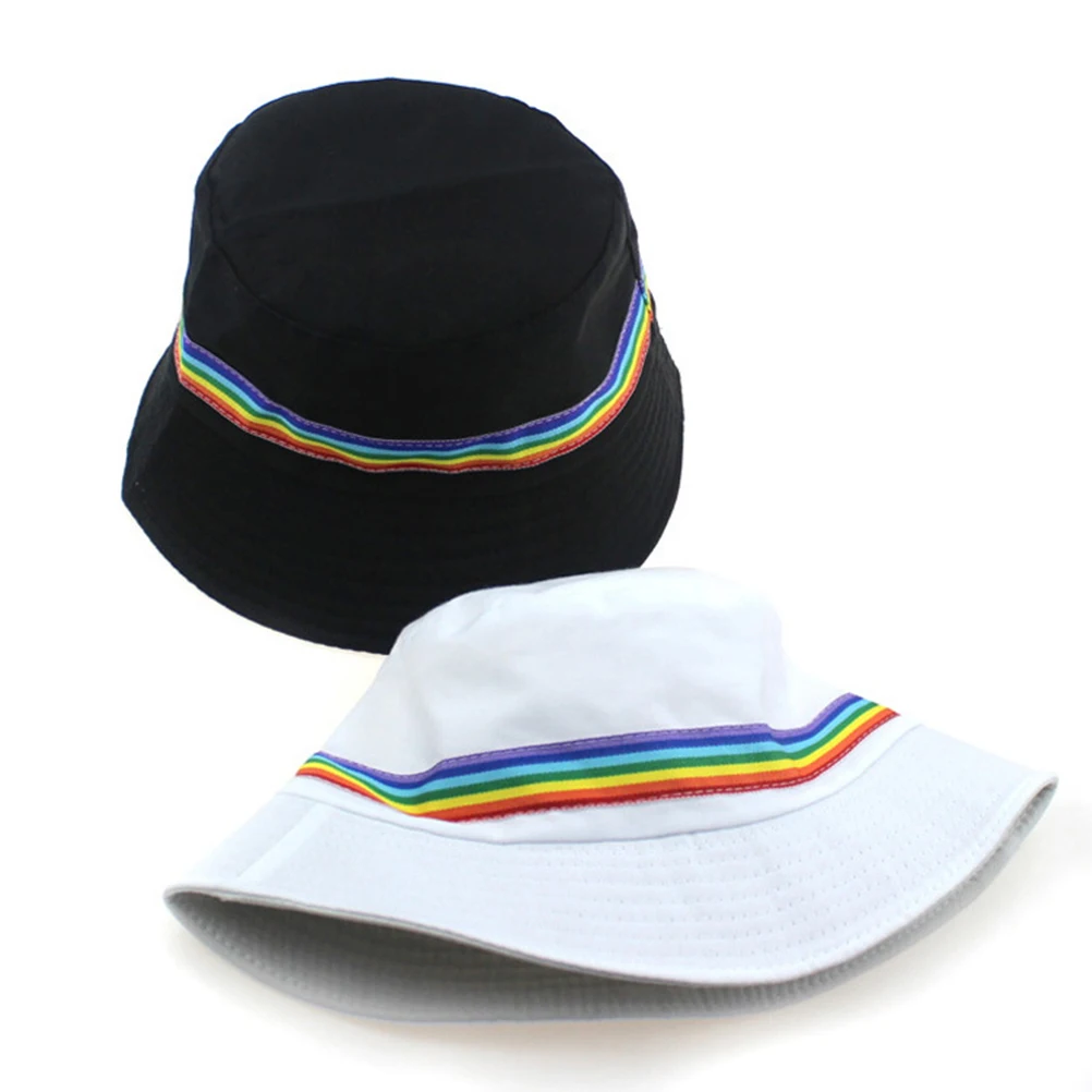 

1pc Cotton Sun Protection Fisherman Hat Wide Brim Rainbow Stripe Summer Bucket Hat For Hiking Fishing Cycling Daily Wear