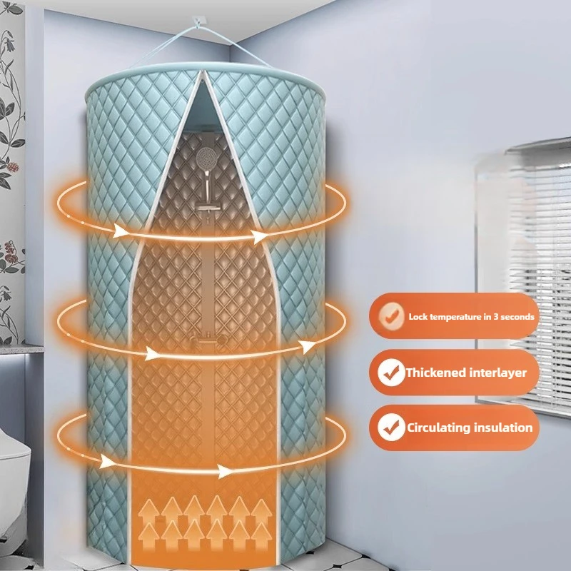 

‌ Термозанавеска для душа, водонепроницаемый чехол для ванной комнаты с крючками, изолированный экран для ванны на зиму, компактная панель конфиденциальности