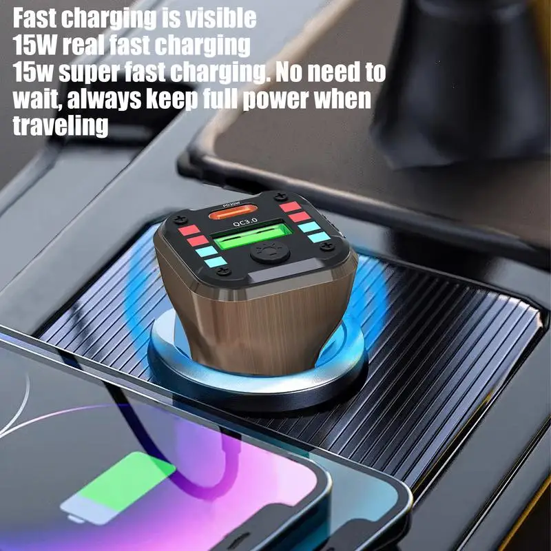 Car Plug Adapter Double Ports Car Charging Adapter Portable Car Phone USB Charger With Colorful Ambient Light Vehicle Charger